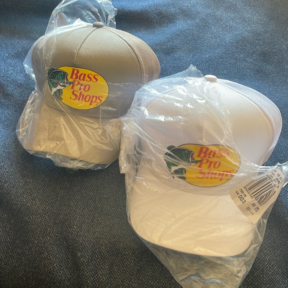 White and khaki bass pro hats